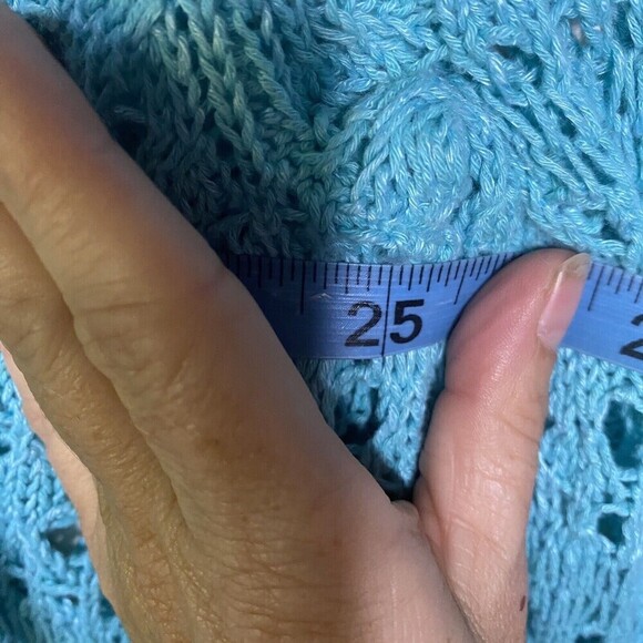 J Jill Linen Blend Open Knit Blue Pullover Sweater Womens Large Fisherman - Picture 8 of 9